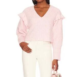 Tularosa x Revolve Shanae Ruffle Sweater Pink Ribbed Knit Size Small